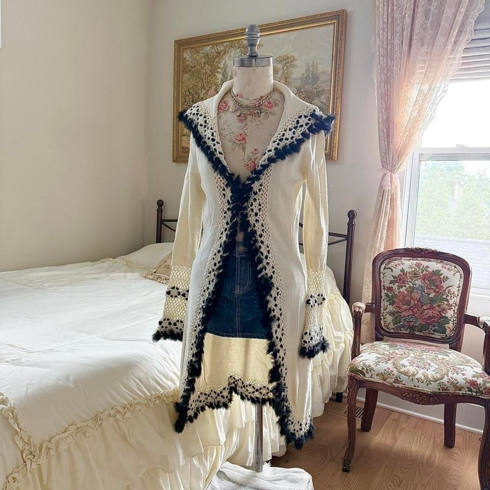 boho fairy duster cardigan  Y2K cream crochet cardigan Felicity size medium